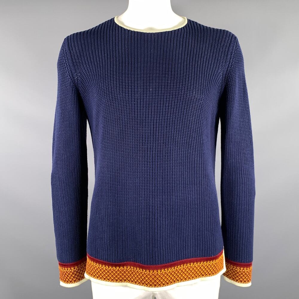 JEAN PAUL GUALTIER MAILLE Size L Navy Gold & burgundy Knitted Scoop Neck Sweater